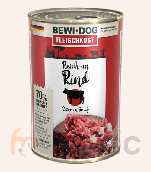 Conservă pentru câini Bewi Dog, bogat în vită, 400 g