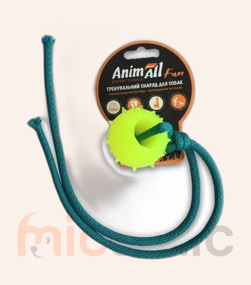 Jucărie pentru câini AnimAll Fun minge cu frânghie, 4 cm
