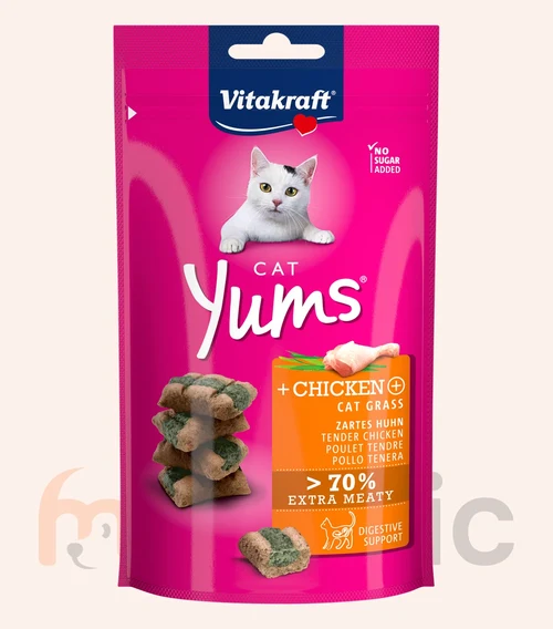 Recompensă pentru pisici Vitakraft Cat Yums cu pui și iarba mâței (40 g)