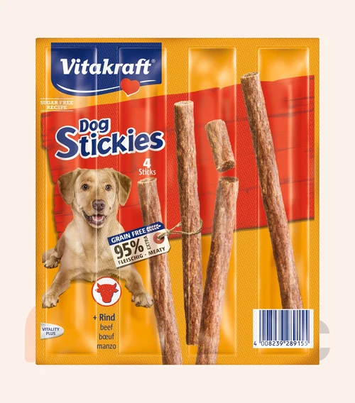 Recompensă pentru câini Vitakraft Dog Stickies cu vită, 4 buc (44 g)