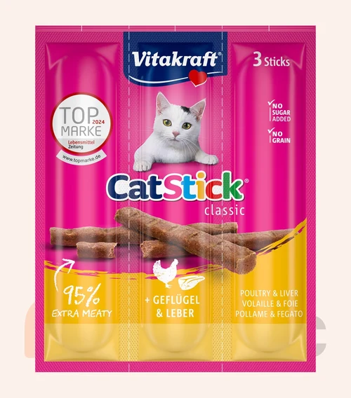 Recompensă pentru pisici Vitakraft Cat Stick cu pui și ficat, 3 buc (18 g)